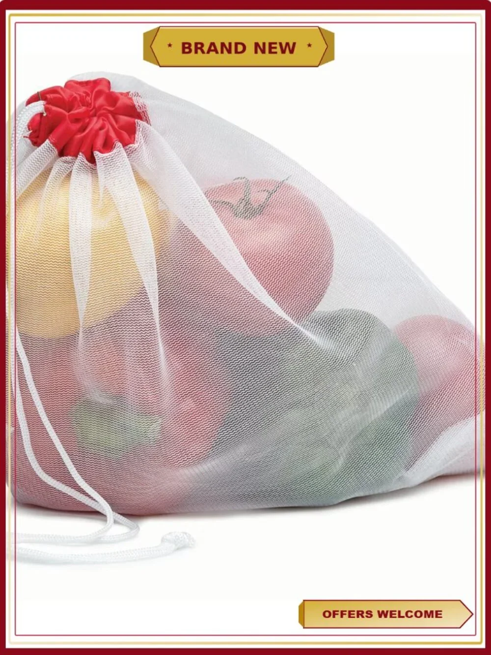 Reusable Mesh Produce Bags Set of 5 for Grocery Shopping & Organization